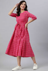 Pink Cotton Woven Tiered Western Dress - Style Like A Diva